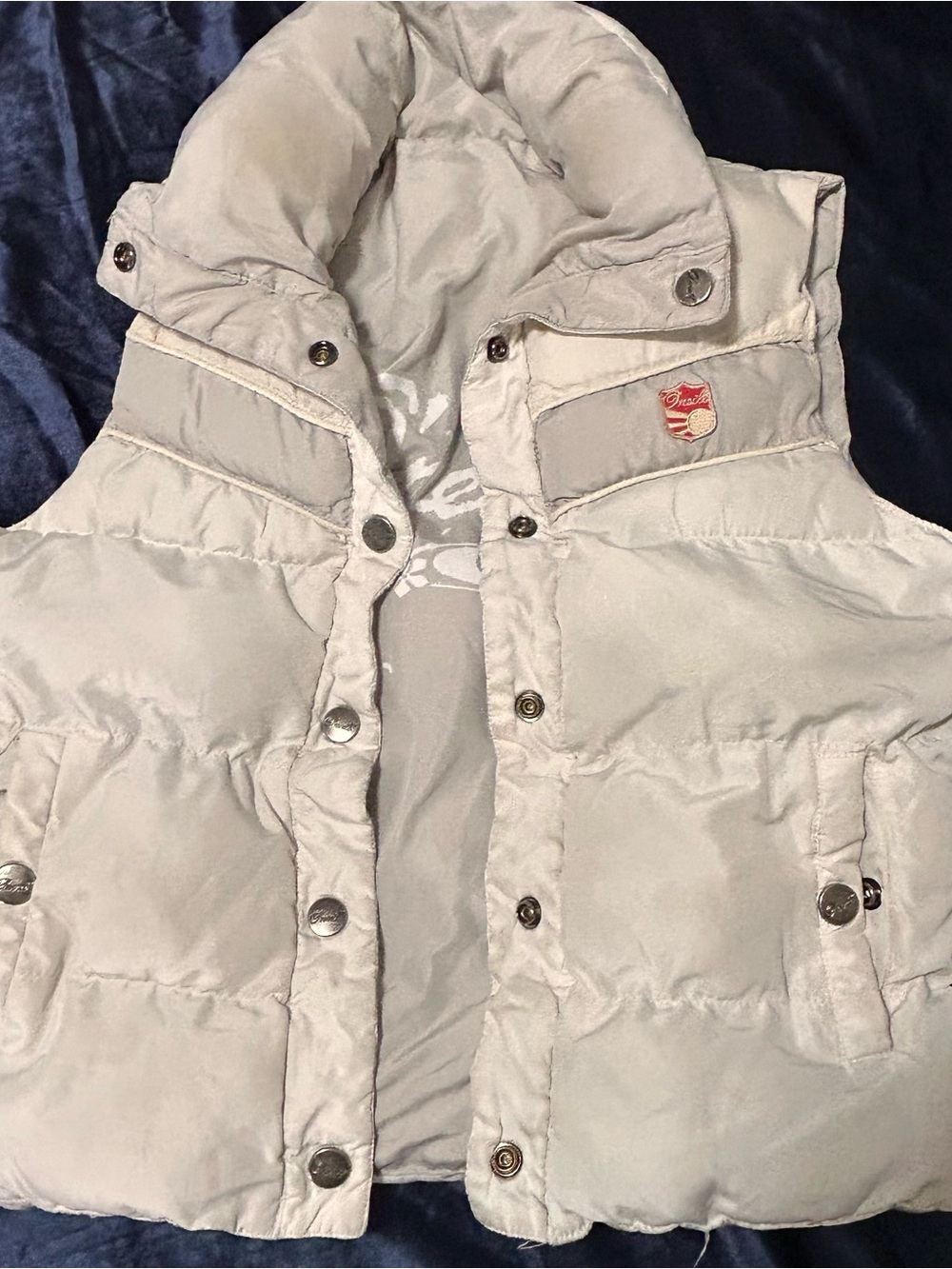 White and grey y2k puffer vest